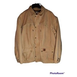 Vintage 90s Carhartt Tan Chore Barn Jacket Coat Blanket Lined Quilted USA XL
